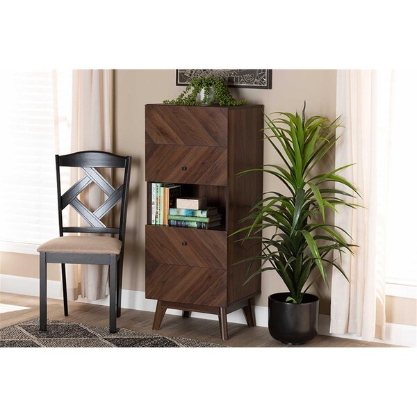Baxton Studio LV23DC2316WI-Columbia-Cabinet Hartman Mid-Century Modern Wood Storage Cabinet; Walnut Brown LV23DC2316WI-Columbia-Cabinet - main